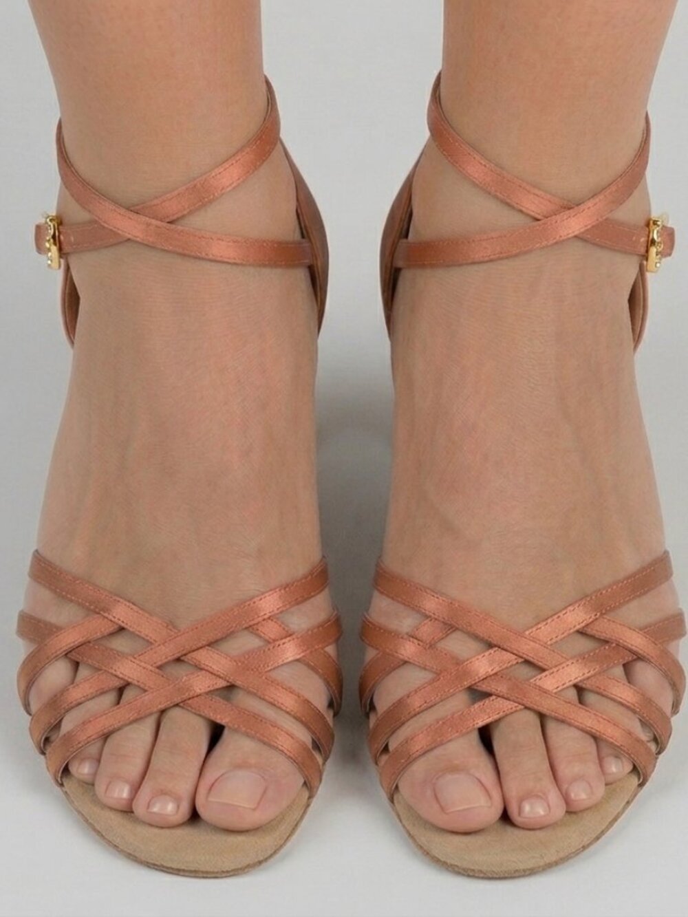 Ray Rose London Womens Heel Sandals Copper Satin Strappy Latin Dance Size 7-7.5